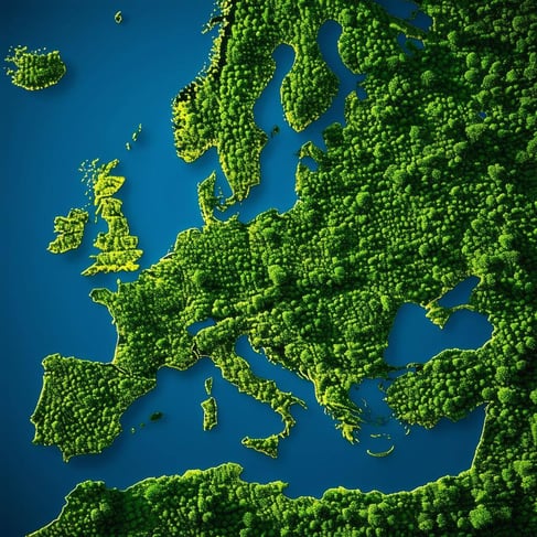 A map of the european union full of green trees